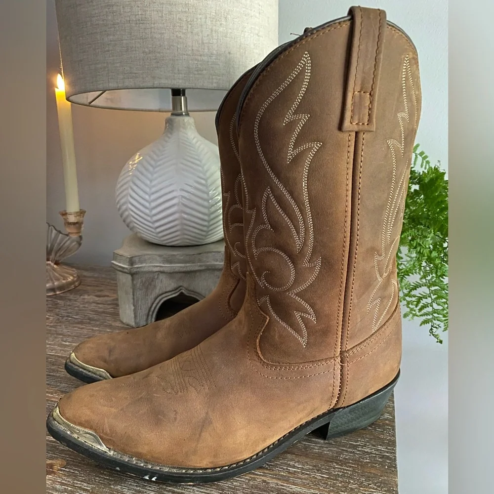 Masterson Distressed Leather R Toe Cowboy Western Boots Mens 11 D Brown Tan‎
